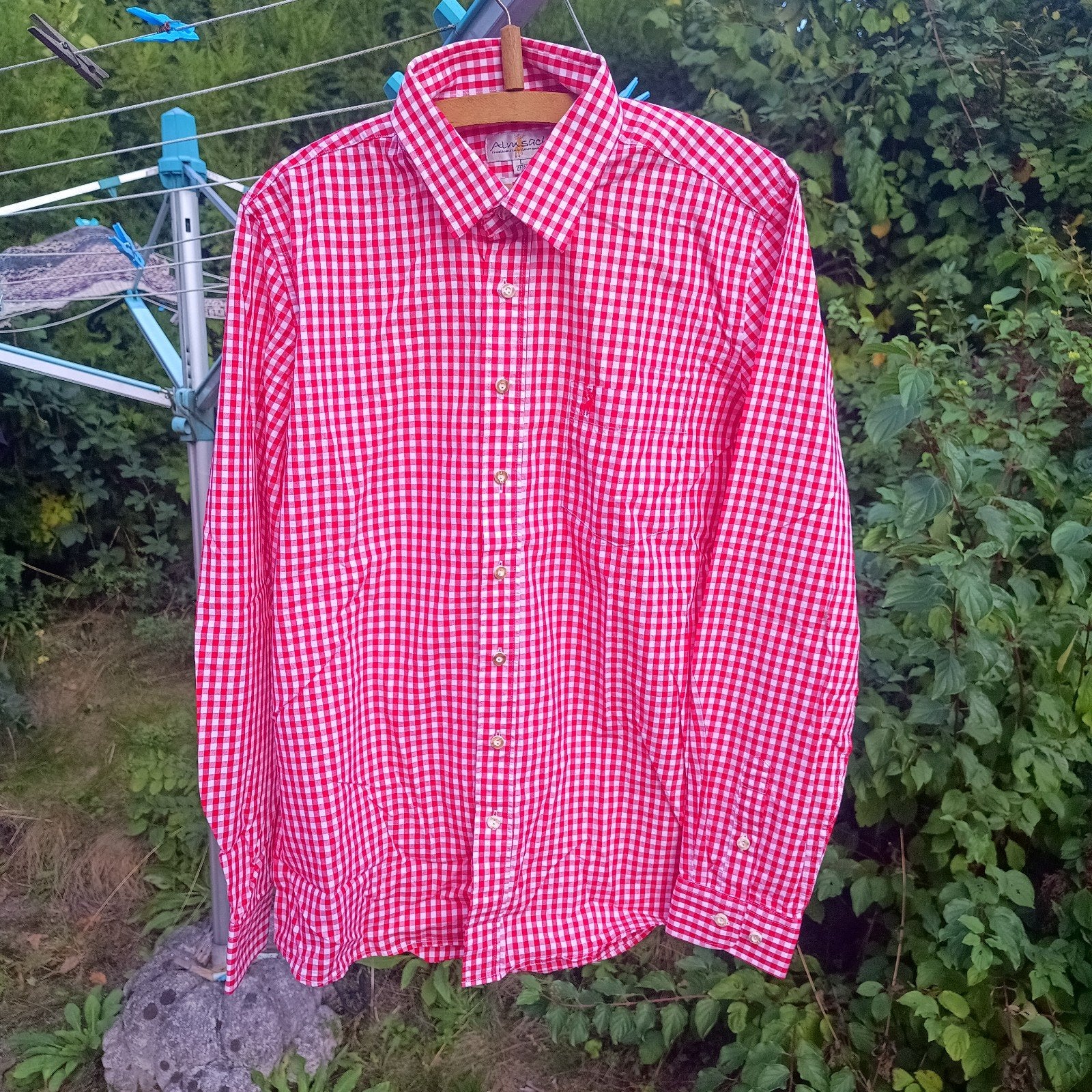 Almsach 41 42 L slim fit Tiroler trachten hemd Oktoberfest, Ophalen of Verzenden, Gedragen, Overige maten, Almsach