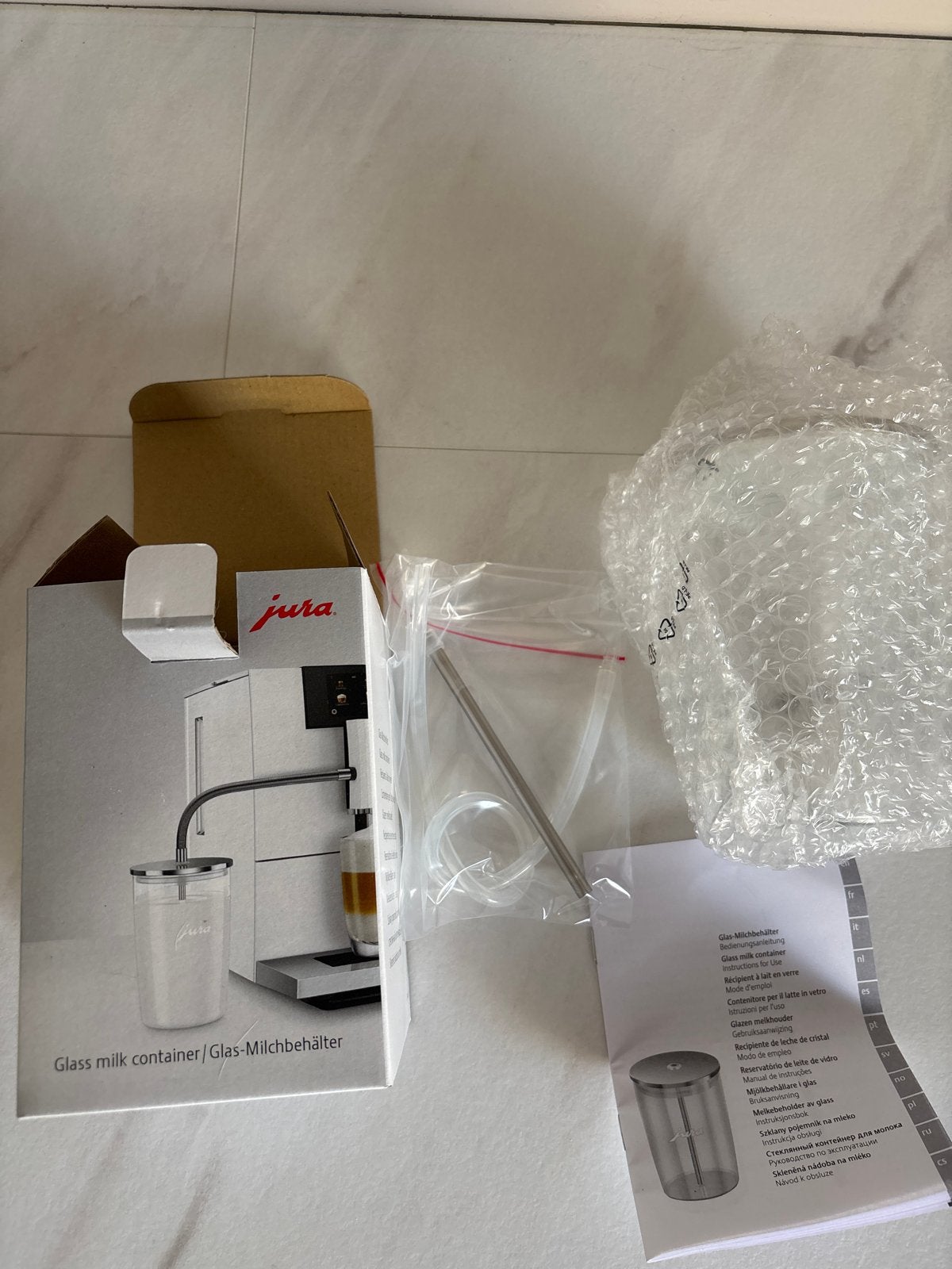 Jura Glazen Melkhouder voor opschuimmelk - Nieuw in doos, Ophalen, Nieuw, Jura, Melkaccessoire