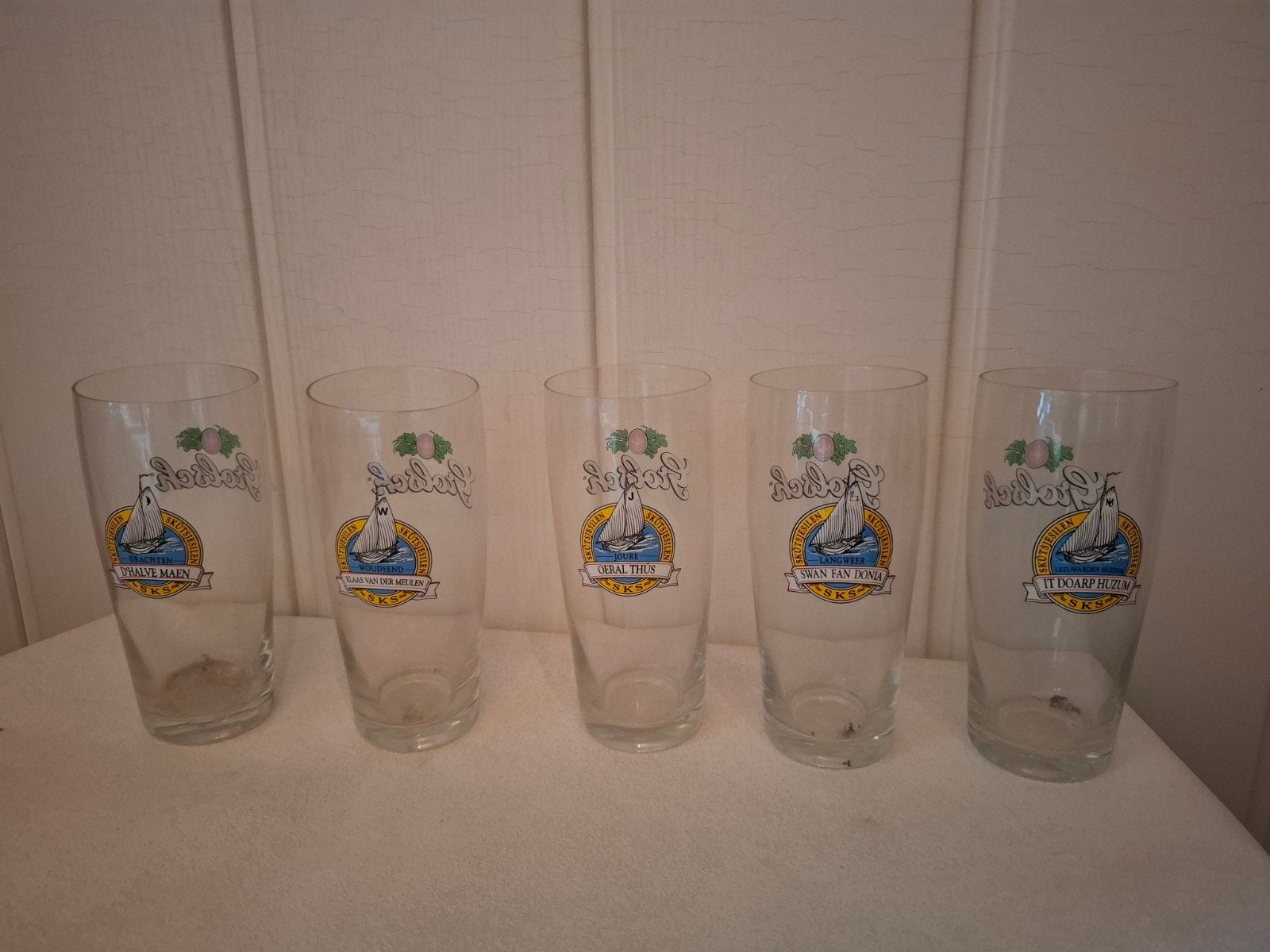 Complete set Grolsch jonkerglazen skutsjesilen, Ophalen of Verzenden, Zo goed als nieuw, Bierglas