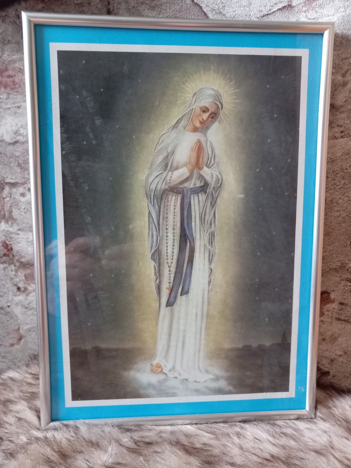 Vintage Maria Beeld in Lijst - 22x31 cm, Ophalen of Verzenden