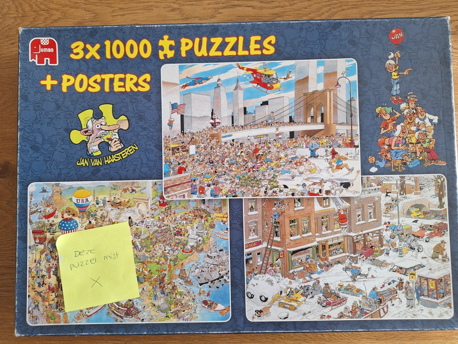 Jumbo Jan van Haasteren 2x1000 Puzzels + Posters, Ophalen of Verzenden, 500 t/m 1500 stukjes, Zo goed als nieuw, Legpuzzel