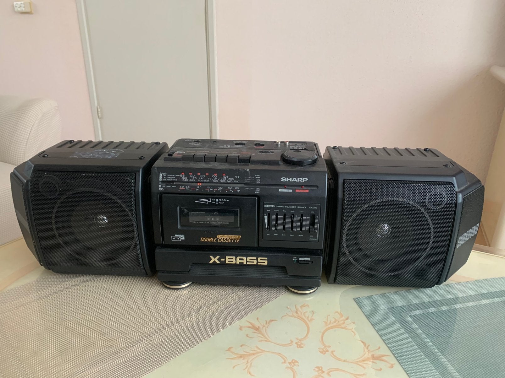Vintage stereoset radio en dubbelcassetterecorder equalizier, Ophalen of Verzenden, Zo goed als nieuw