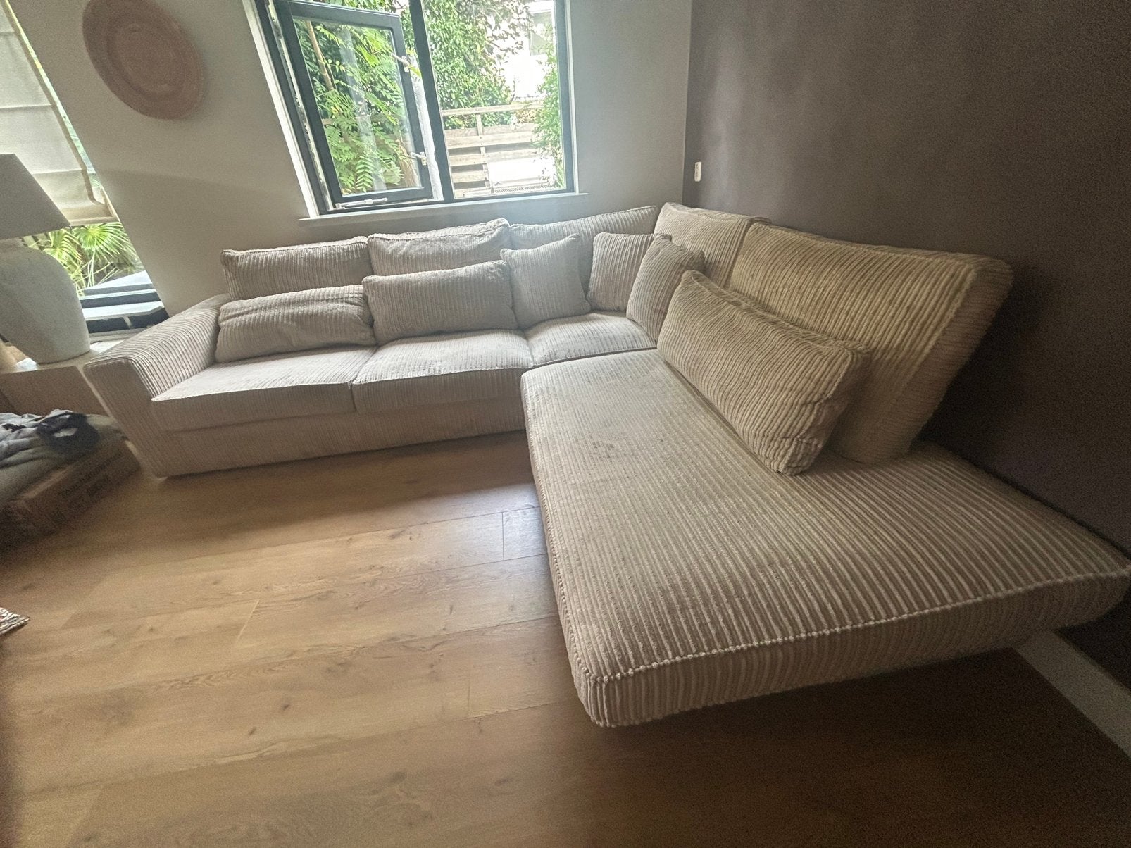 Heerlijke loungebank rib stof 2.90x 2.50 diep 1.10, Ophalen, Gebruikt, Stof, Modern