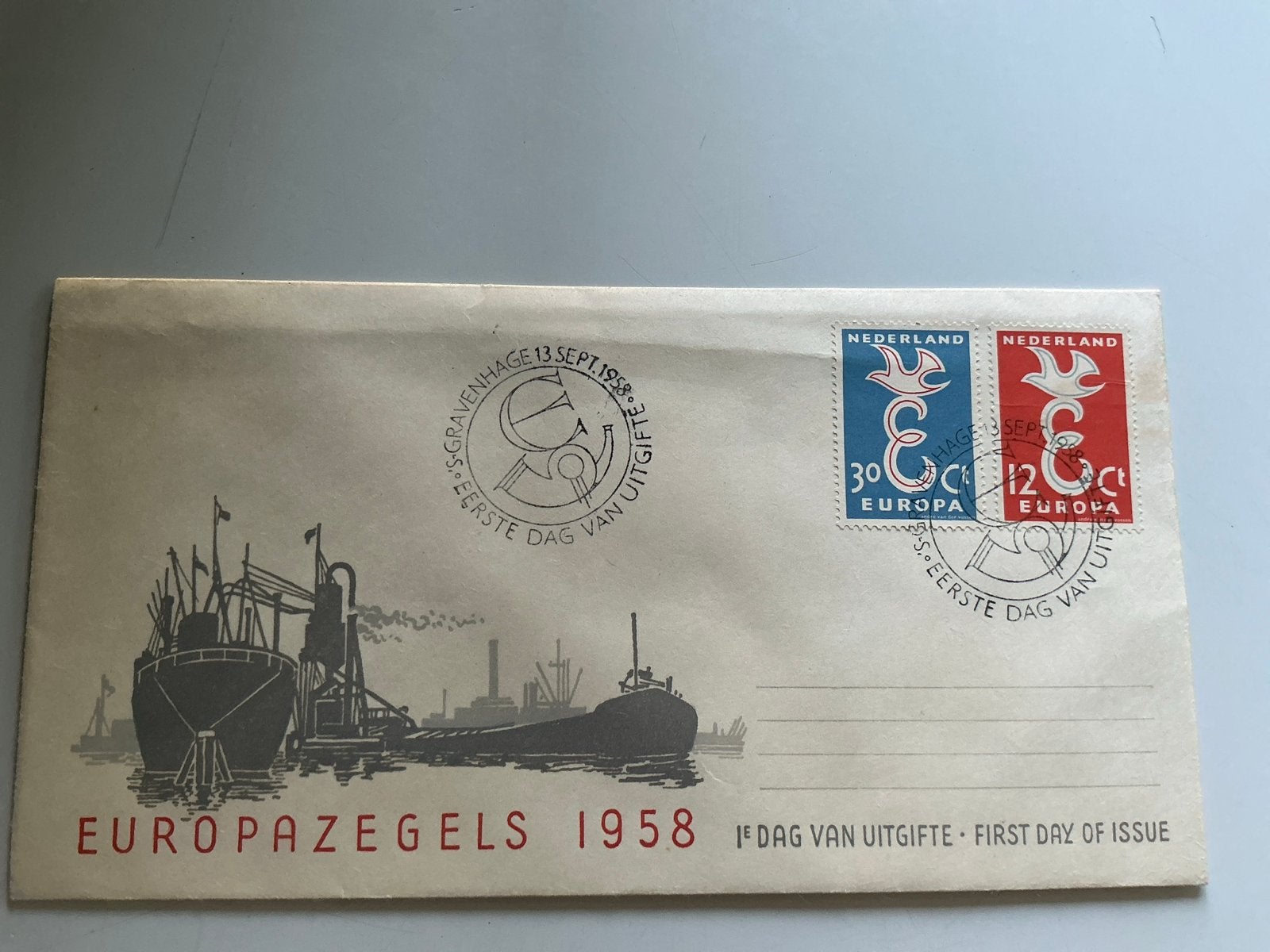 Europa Zegelels 1958 Eerste Dag van Uitgifte, Postzegels en Munten, Postzegels | Eerstedagenveloppen, Ophalen of Verzenden, Beschreven