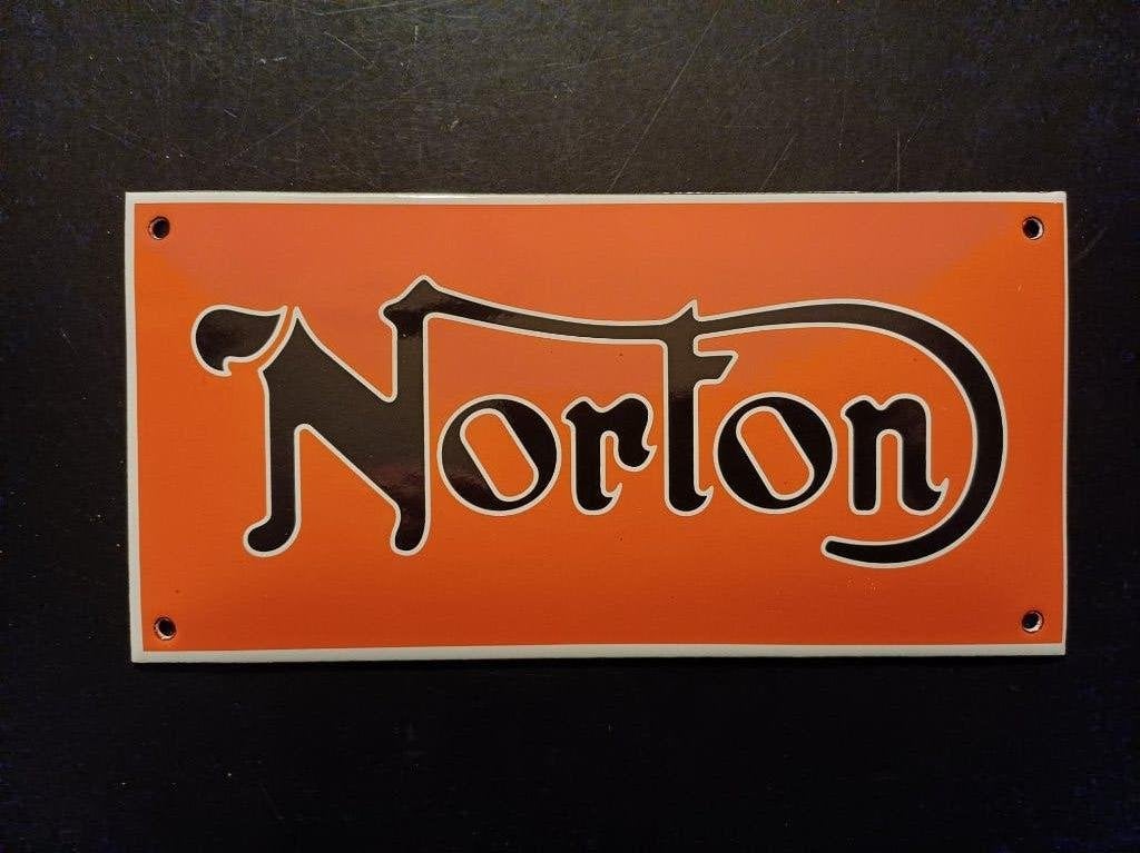 Emaille gebold NORTON reclamebord reclame bord, Verzenden, Gebruikt, Reclamebord