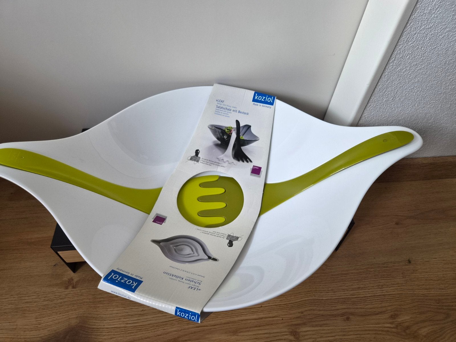 Nieuwe Koziol Leaf Saladeschaal met Bestek - Wit/Groen, Ophalen, Kunststof, Nieuw, Wit