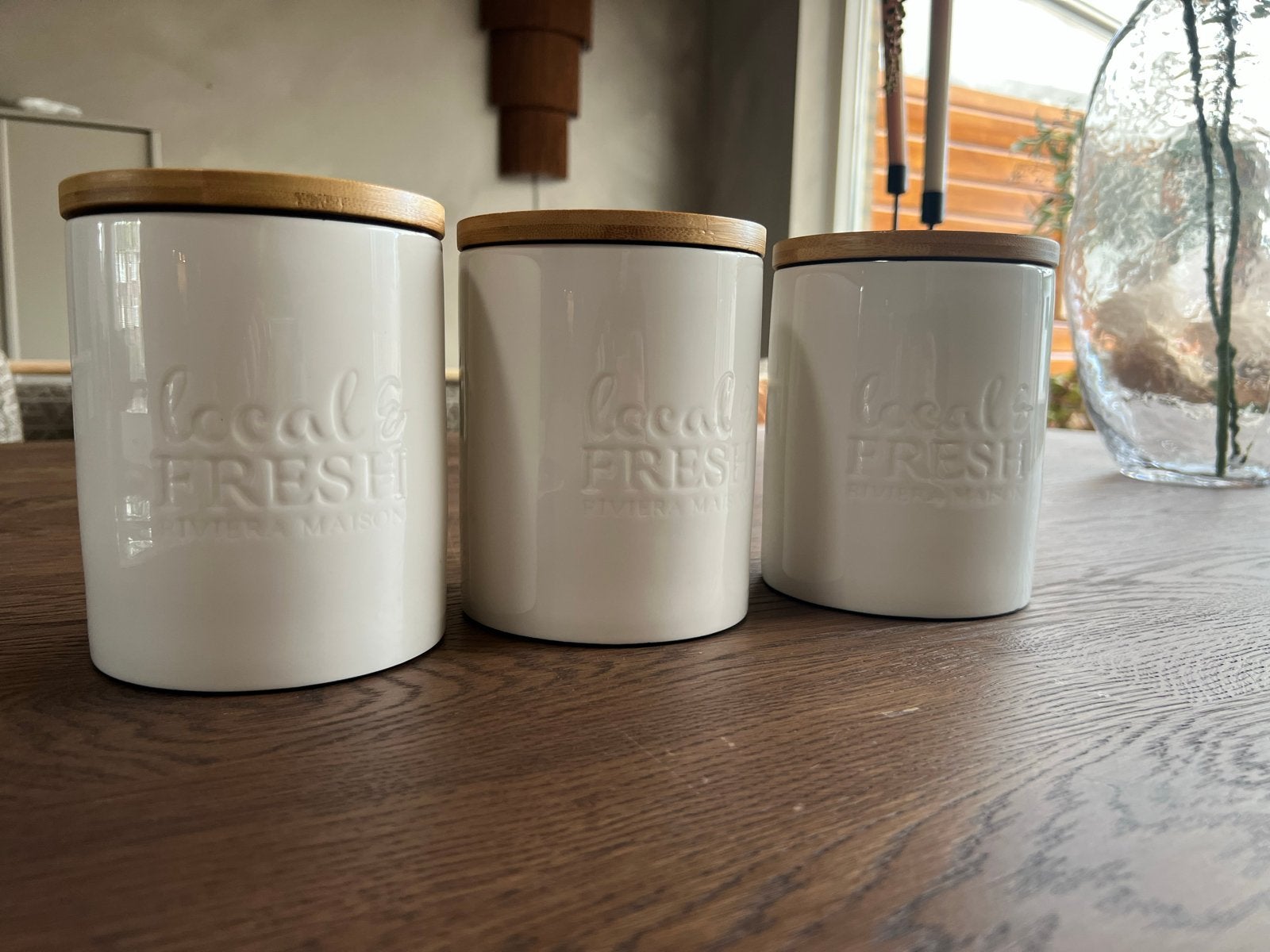 Riviera Maison Voorraadpotten 'Local & Fresh' (set van 3), Ophalen of Verzenden, Zo goed als nieuw, Voorraadpot, Steen/keramiek