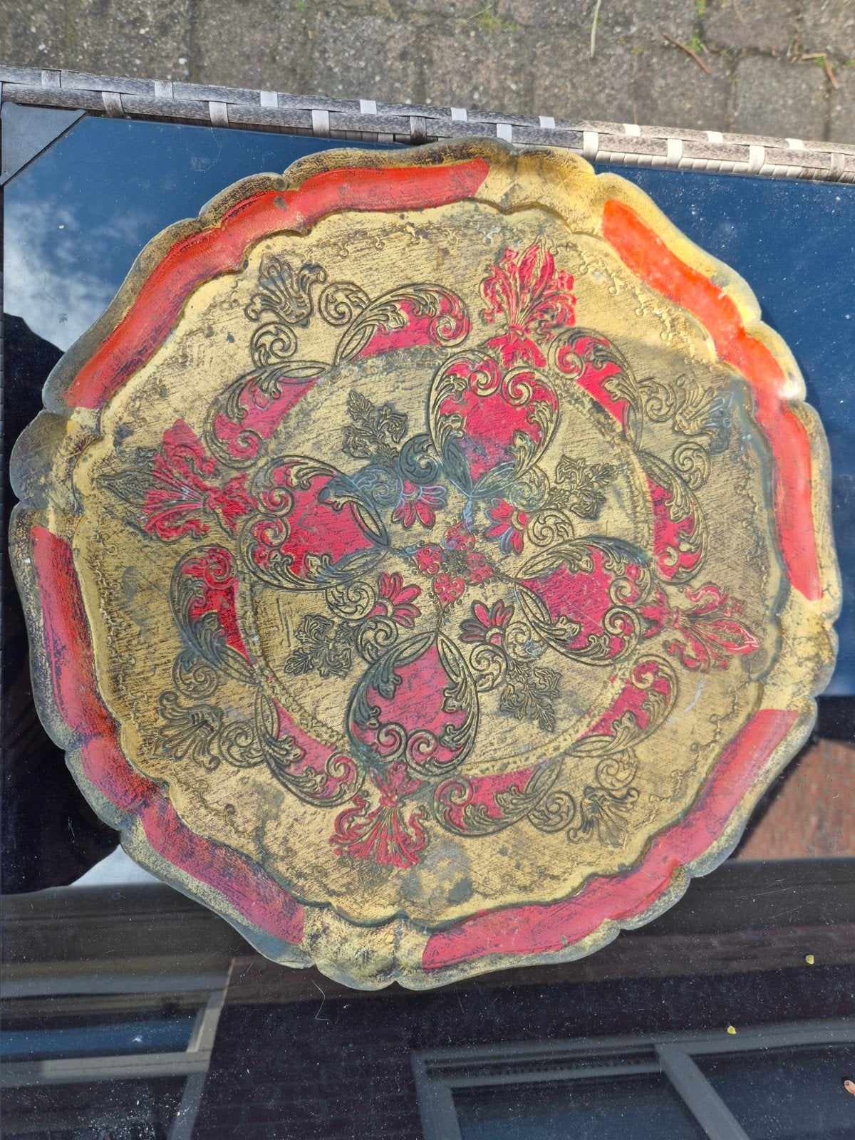 Groot houten Florentijns dienblad,  vintage, Huis en Inrichting, Woonaccessoires | Dienbladen, Ophalen of Verzenden, Gebruikt