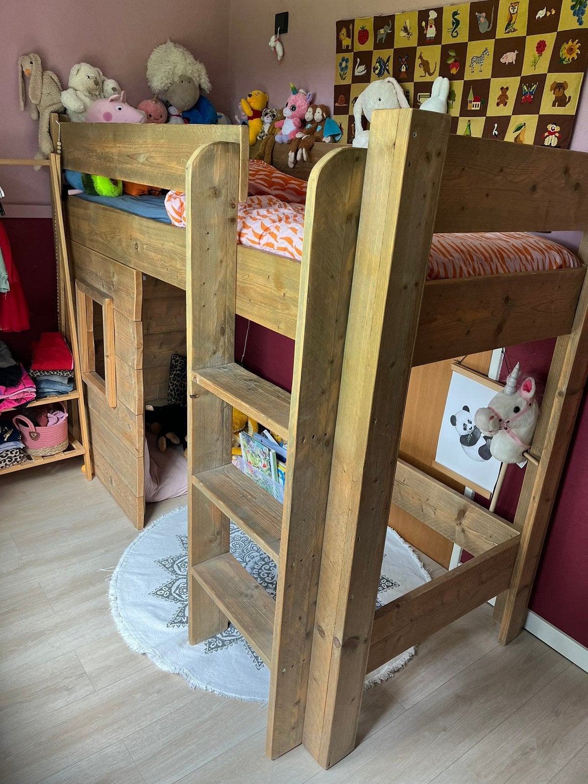 Halfhoogslaper steigerhout, Kinderen en Baby's, Kinderkamer | Stapelbedden en Hoogslapers, Ophalen, Gebruikt, Halfhoogslaper