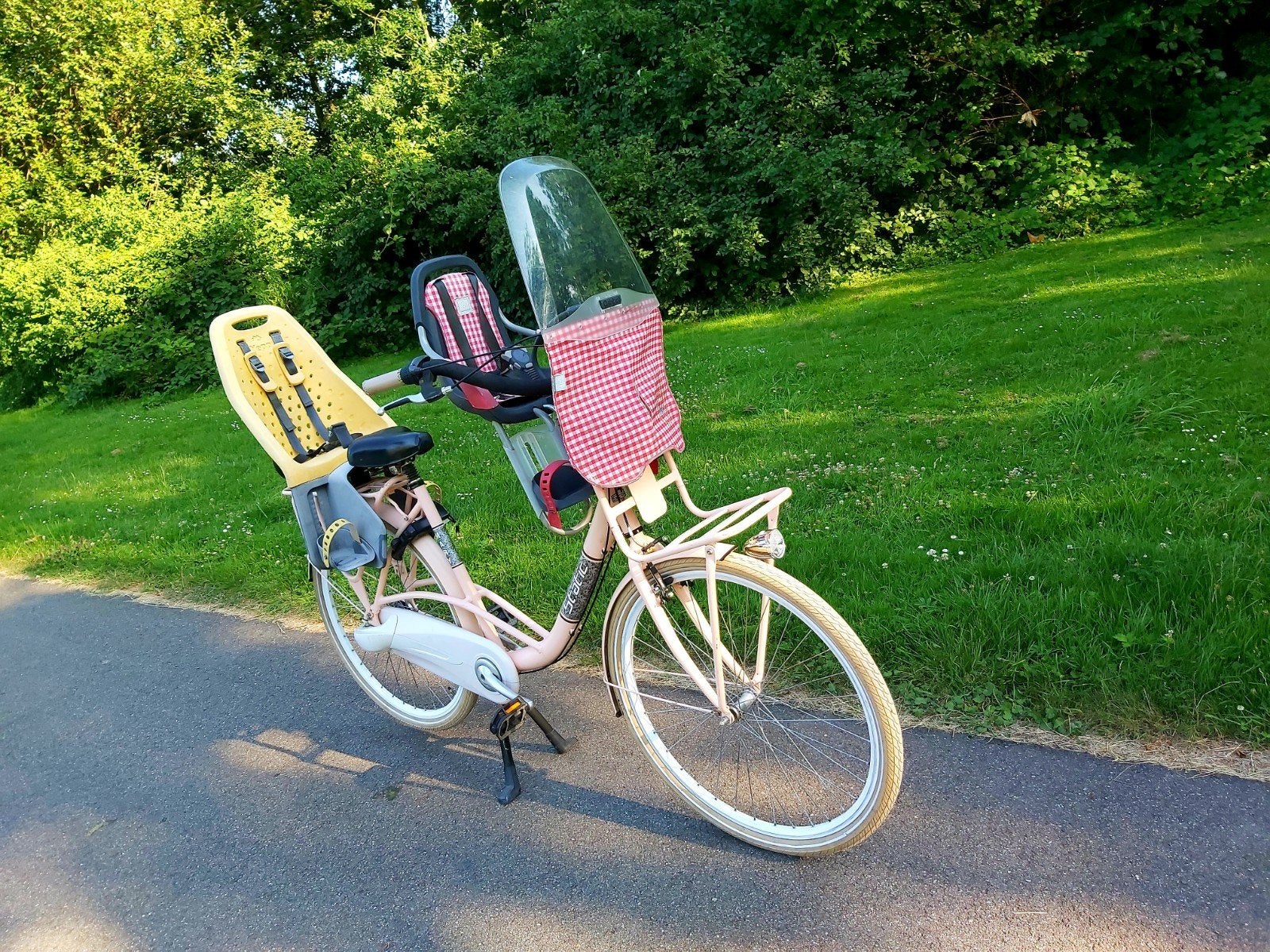 MOEDERFIETS met kinderzitjes, Fietsen en Brommers, Fietsen | Dames | Moederfietsen, 2 zitjes, 53 tot 56 cm, Zo goed als nieuw