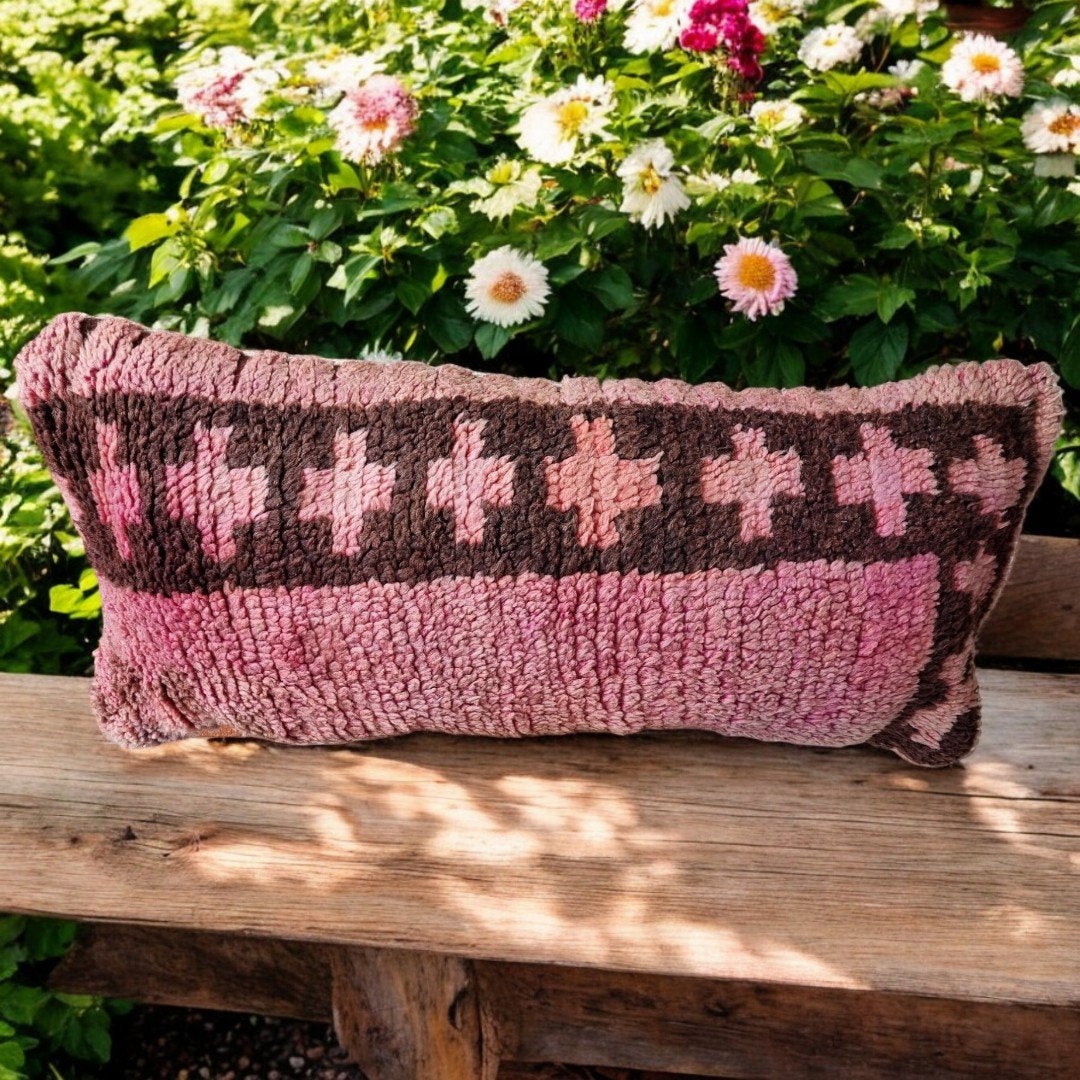 Vintage Marokkaans XL kussen - Roze en Bruin, Ophalen of Verzenden, Gebruikt, Roze, Rechthoekig