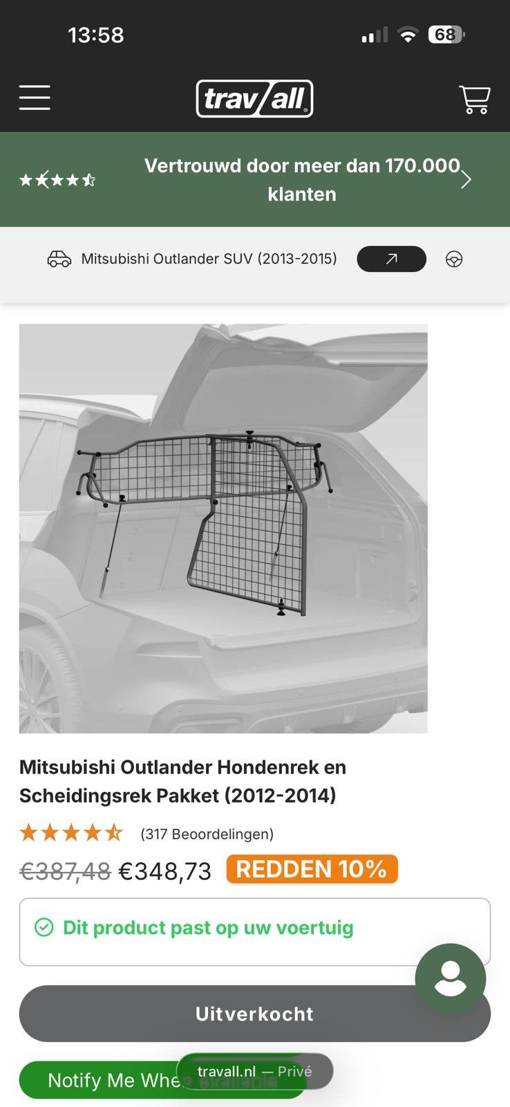 Mitsubishi Outlander PHEV hondenrek en scheidingsrek pakket., Auto diversen, Hondenrekken, Ophalen, Zo goed als nieuw
