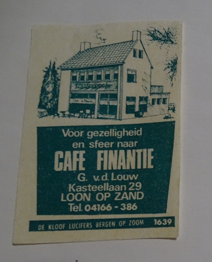 Café   FINANTIE   Kasteellaan   LOON OP ZAND, Verzamelen, Verzenden, Gebruikt, Luciferdoosjes of -merken