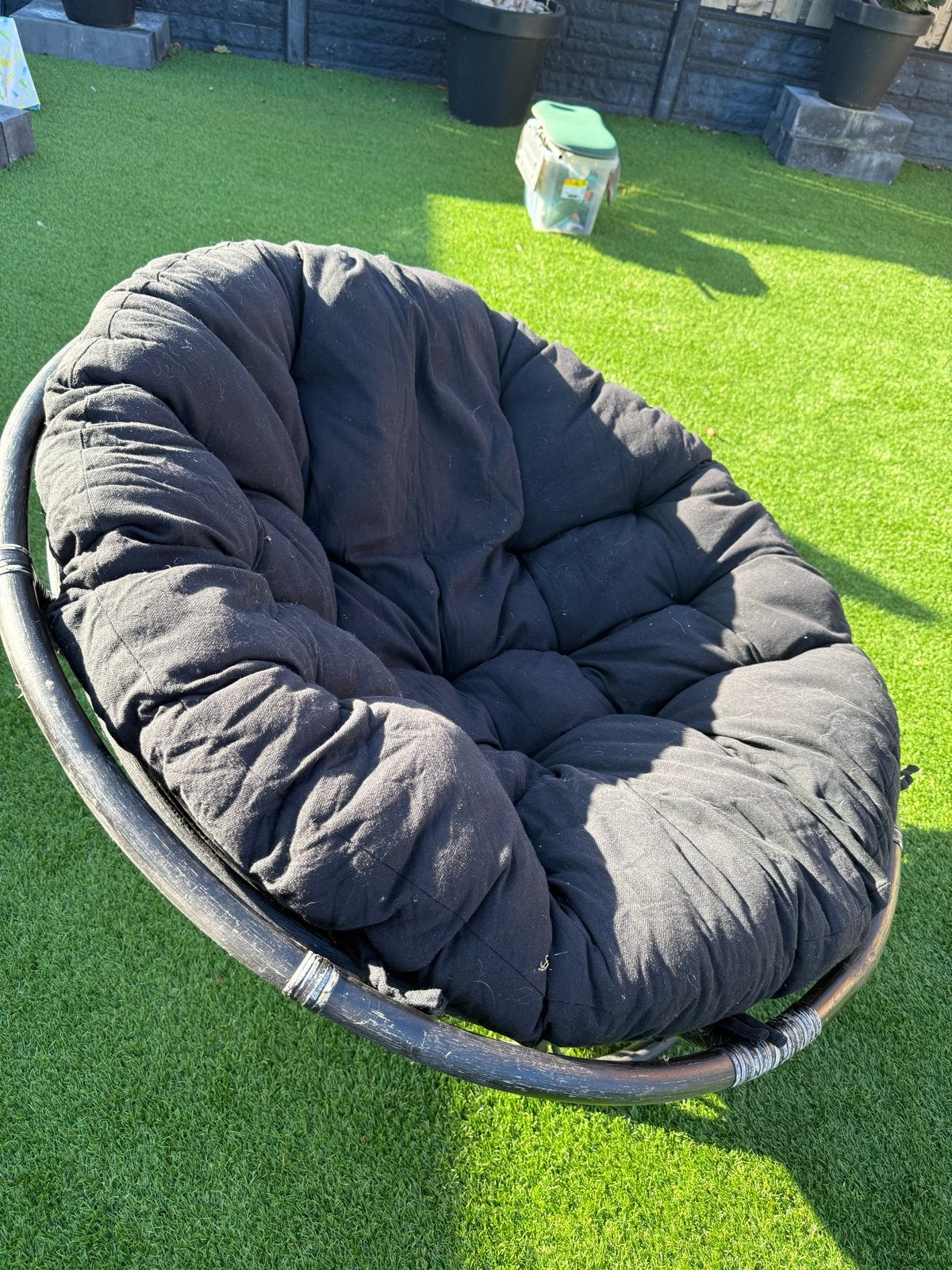 Comfortabele zwarte papasan stoel met kussen, Huis en Inrichting, Ophalen, Gebruikt, Zwart, Riet of Rotan