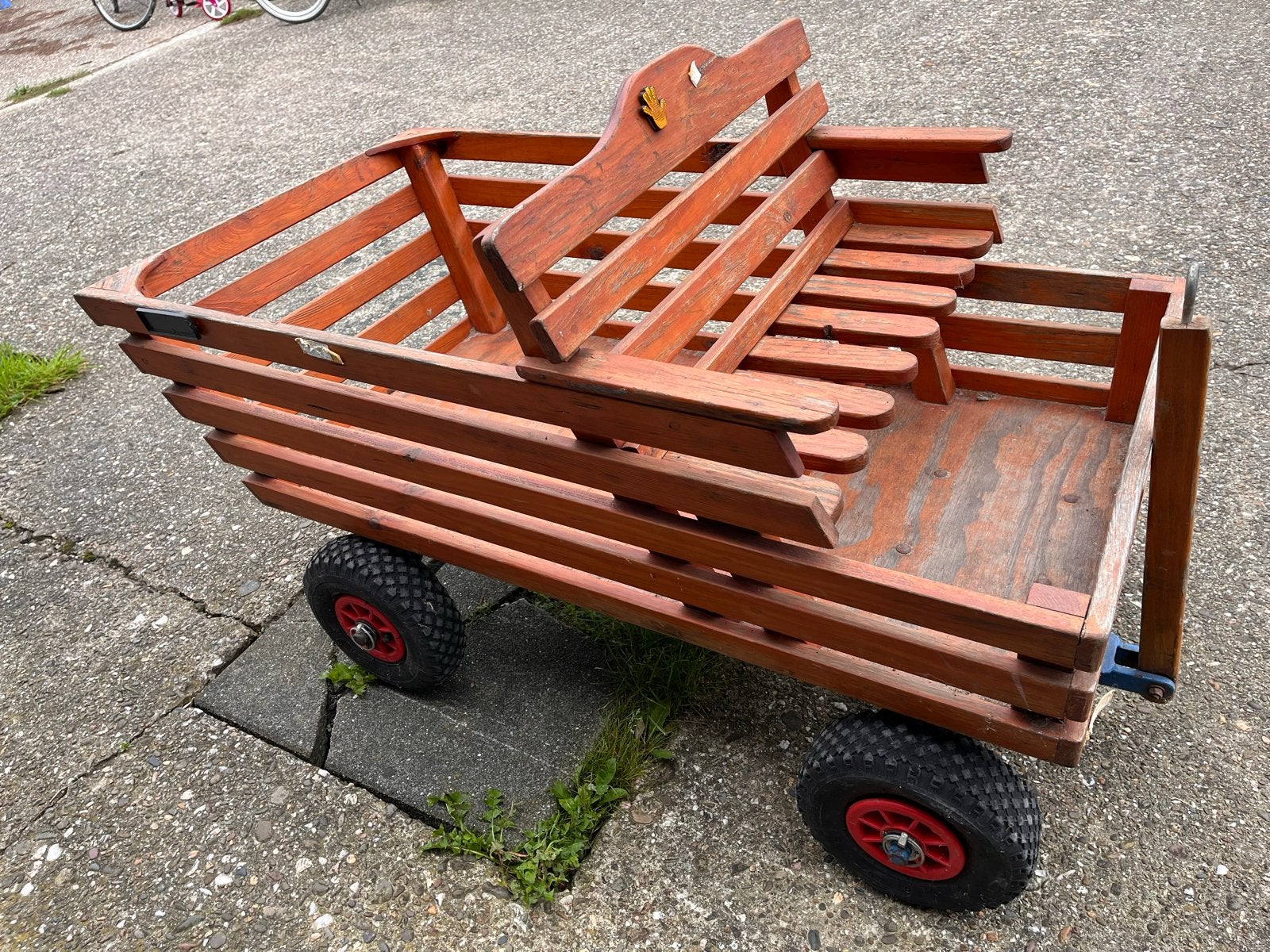 Houten bolderkar met bankje en luchtbanden, Ophalen, Gebruikt, Overige merken