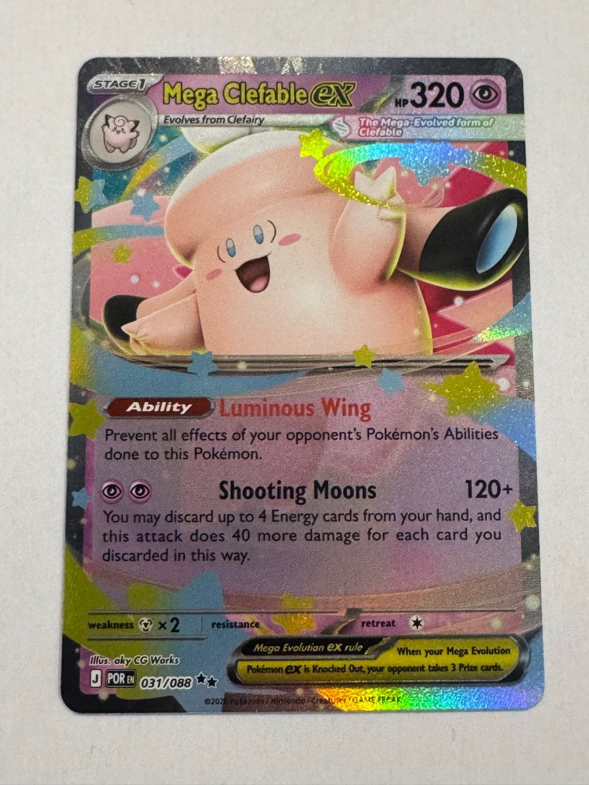 Mega Clefable EX Pokémon Kaart - 031/088, Ophalen of Verzenden, Zo goed als nieuw, Losse kaart