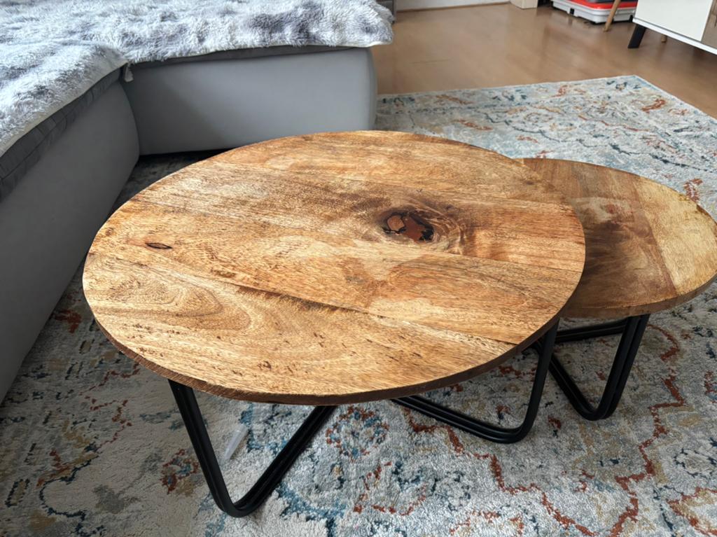 Mango salontafeltjes rond set van 2, Huis en Inrichting, Tafels | Salontafels, Rond, Zo goed als nieuw, Minder dan 50 cm, 50 tot 100 cm