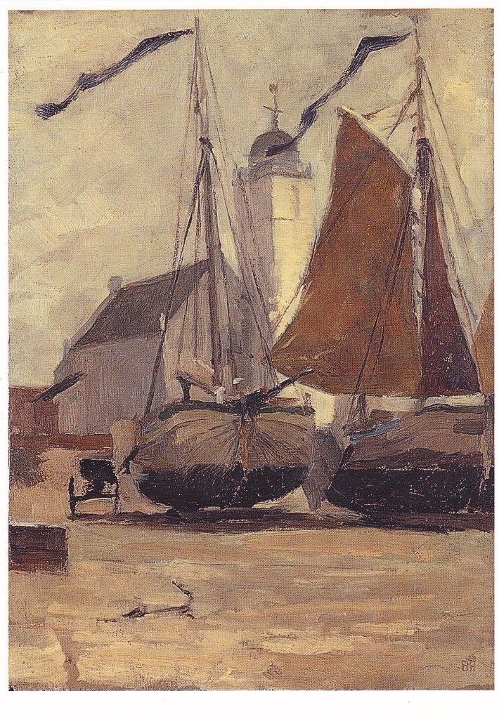 Visbommen op het strand voor de kerk in Katwijk - kaart, Ophalen of Verzenden, Voor 1920, Ongelopen, Zuid-Holland