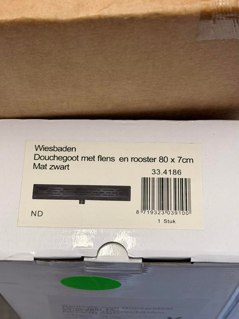 Wiesbaden douchegoot met flens en rooster 80x7cm mat zwart, Ophalen of Verzenden, Nieuw, Douche