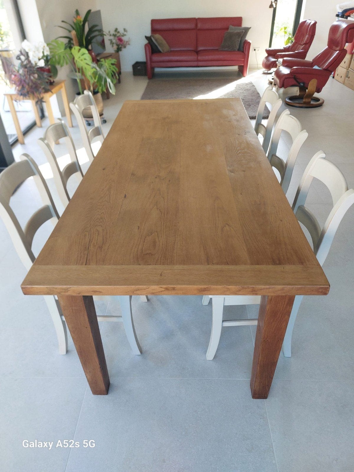 Massief eiken tafel, Eikenhout, 200 cm of meer, Zo goed als nieuw, Vijf personen of meer