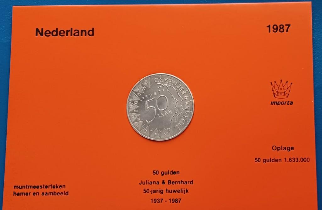 50 gulden 1987 - Juliana & Bernard 50-jarig Huwelijk, Postzegels en Munten, Munten | Nederland, Koningin Beatrix, Zilver, 50 gulden
