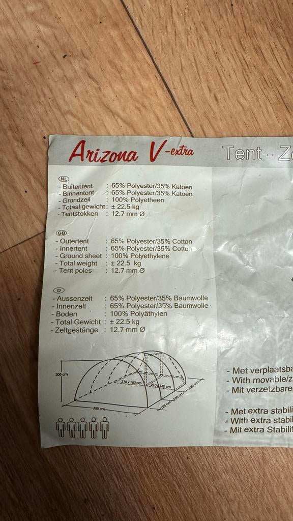 Koepeltent Arizona V-extra met Coleman luifel, Ophalen, Gebruikt, Tot en met 5