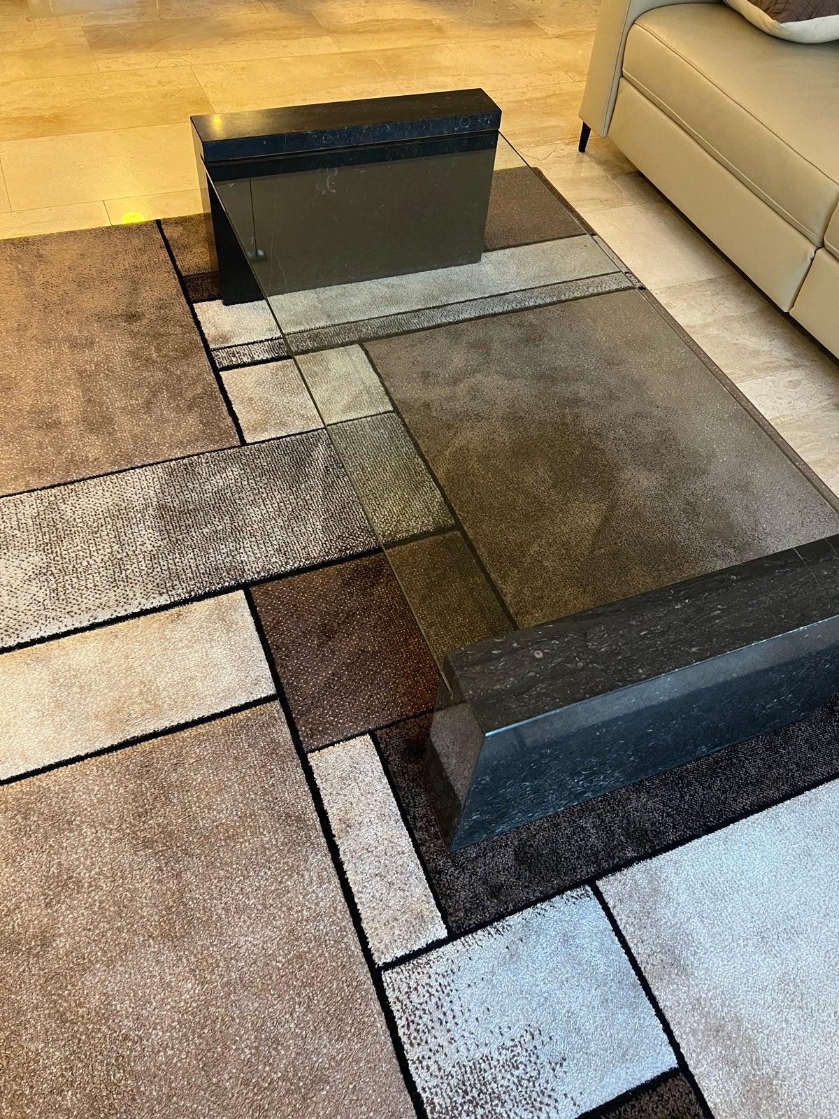 Glazen Salontafel met Hardstenen Onderstel, Ophalen, Modern, Glas, Gebruikt