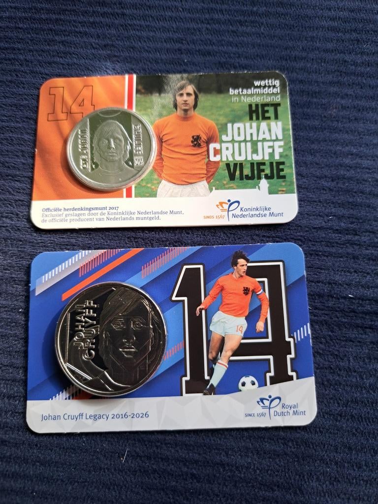Johan Cruijff Vijfje 2017 + Johan Cruyff Legacy Penning 2026, Postzegels en Munten, Munten | Nederland, Euro's, Koningin Beatrix