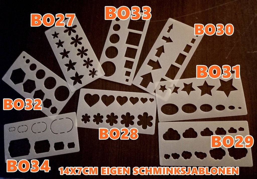 schmink sjablonen 1,59 pst div soorten uit nederland, Ophalen of Verzenden, Nieuw, Schmink, Carnaval