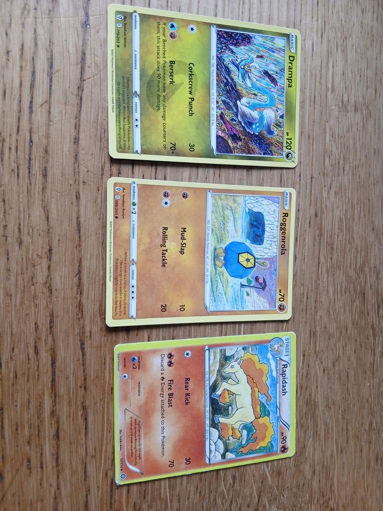 Pokémon Kaarten: Drampa, Roggenrola, Rapidash, Ophalen of Verzenden, Gebruikt, Meerdere kaarten