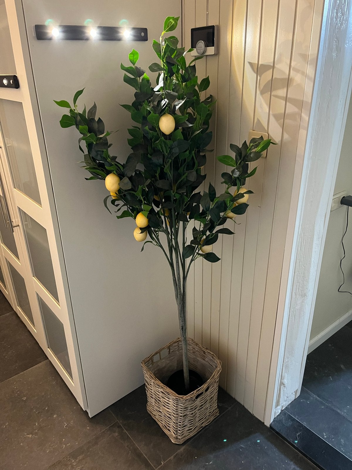 Citroenboom Kunstplant 175 cm in rieten mand, Ophalen, Binnen, Groen, Kunstplant