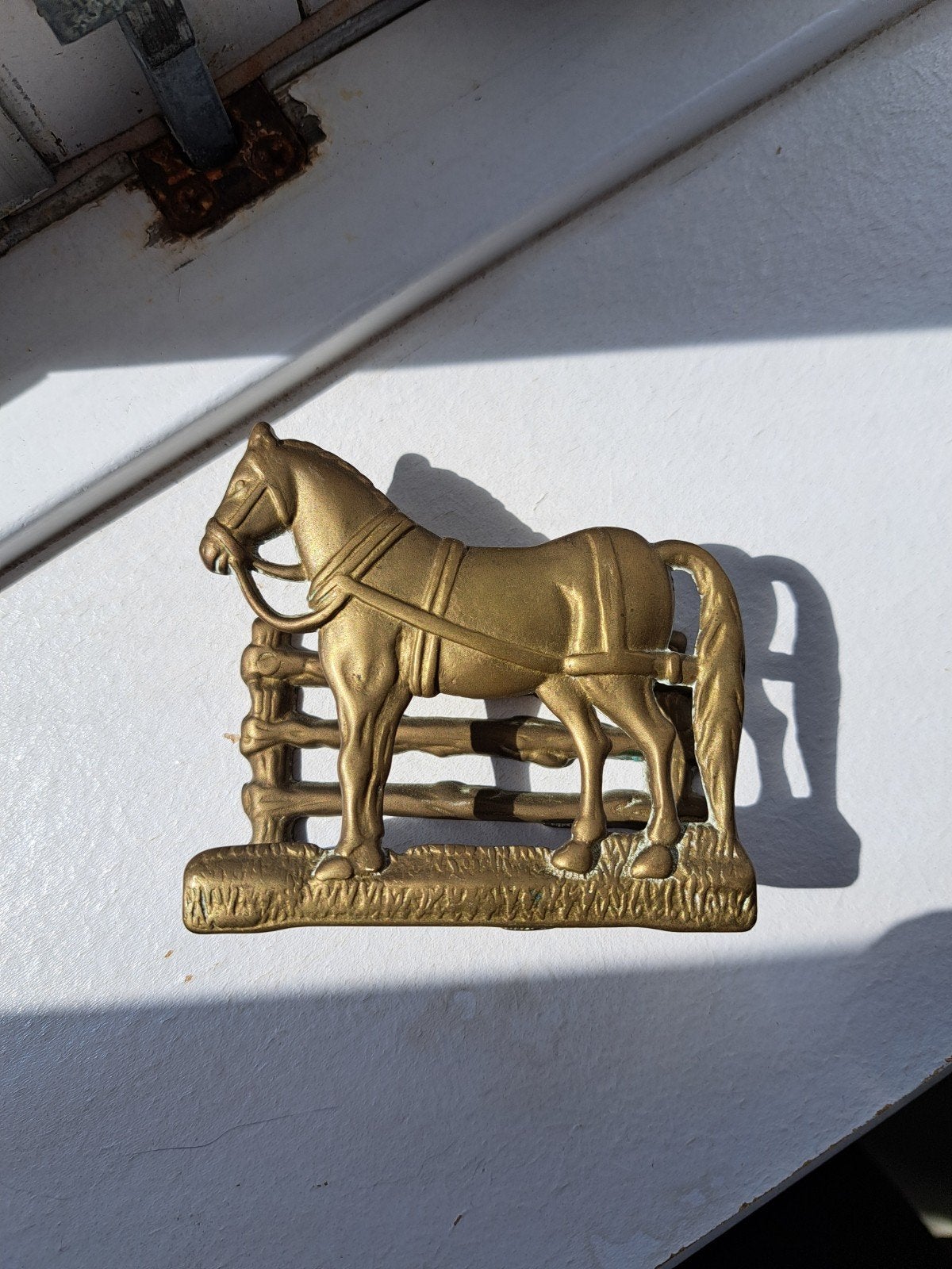 Vintage messing paard met hekwerk decoratie, Ophalen of Verzenden
