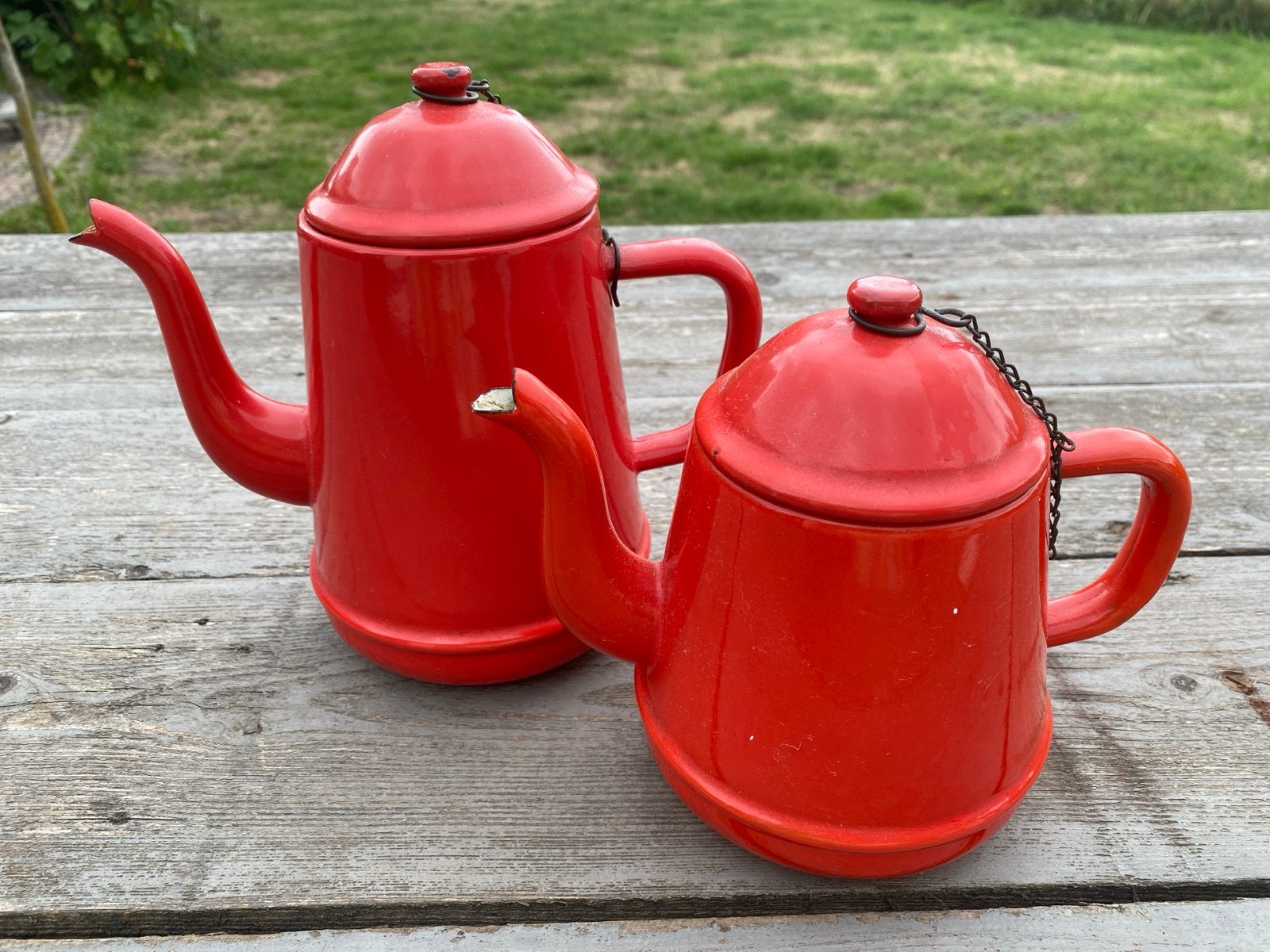 Vintage rode emaille koffiepotten - set van 2, Ophalen of Verzenden