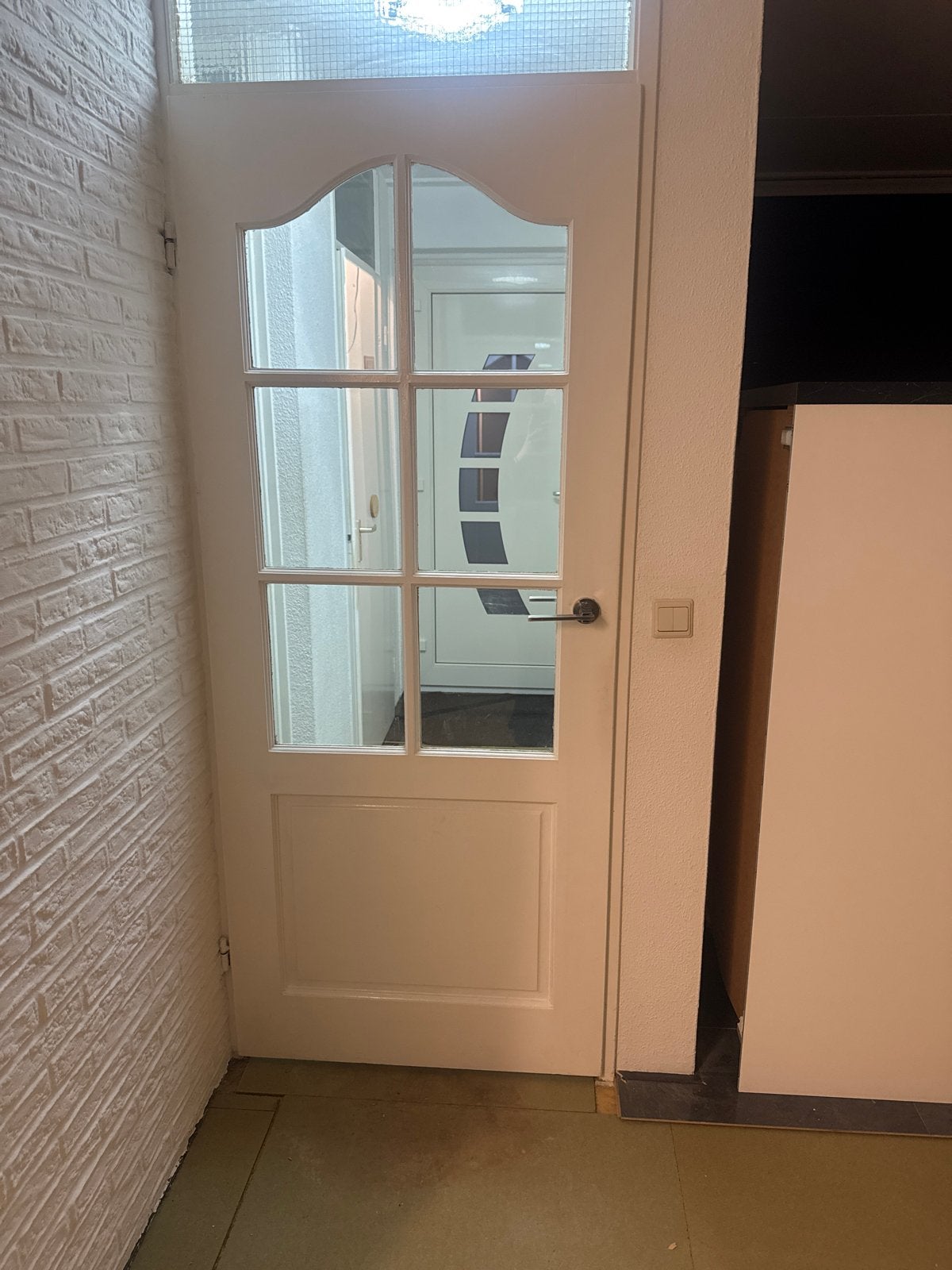 Witte binnendeur met glaspanelen en sierlijke boog, Gebruikt, 80 tot 100 cm, Binnendeur, Ophalen of Verzenden