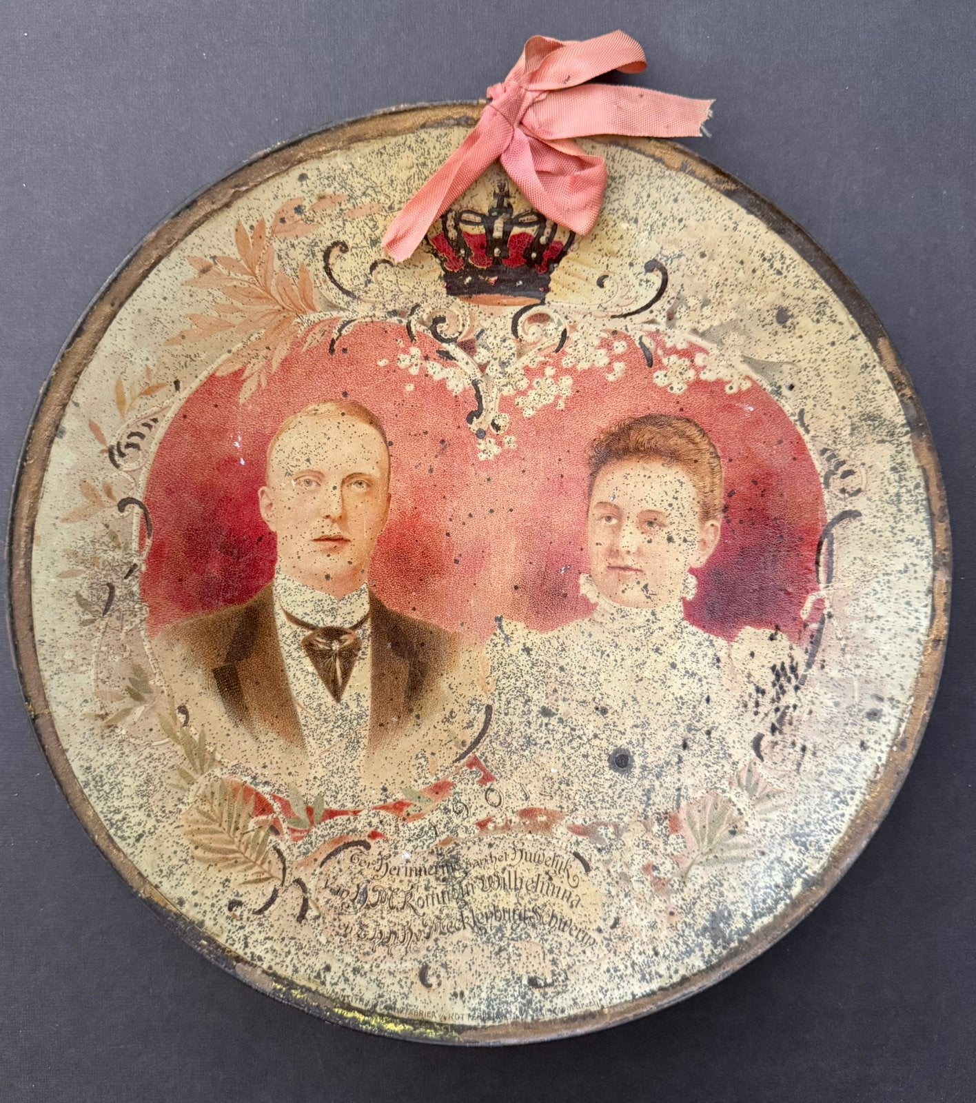 Blikken bord huwelijk Wilhelmina & Hendrik 1901, Ophalen of Verzenden, Gebruikt, Servies
