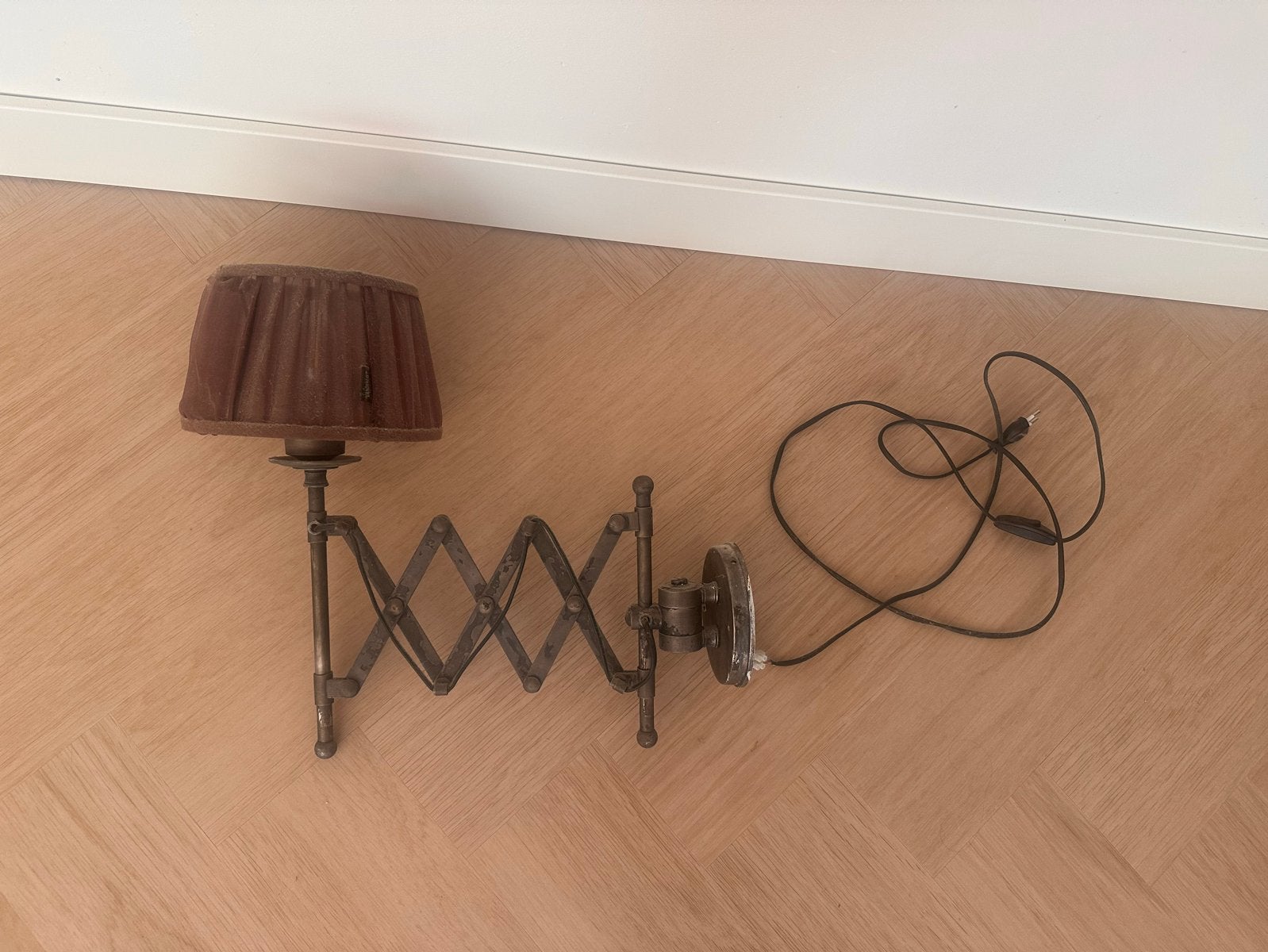 VandeHeg Wandlamp Harmonica met Plissé Lampenkap, Vintage, Gebruikt, Ophalen of Verzenden, Metaal