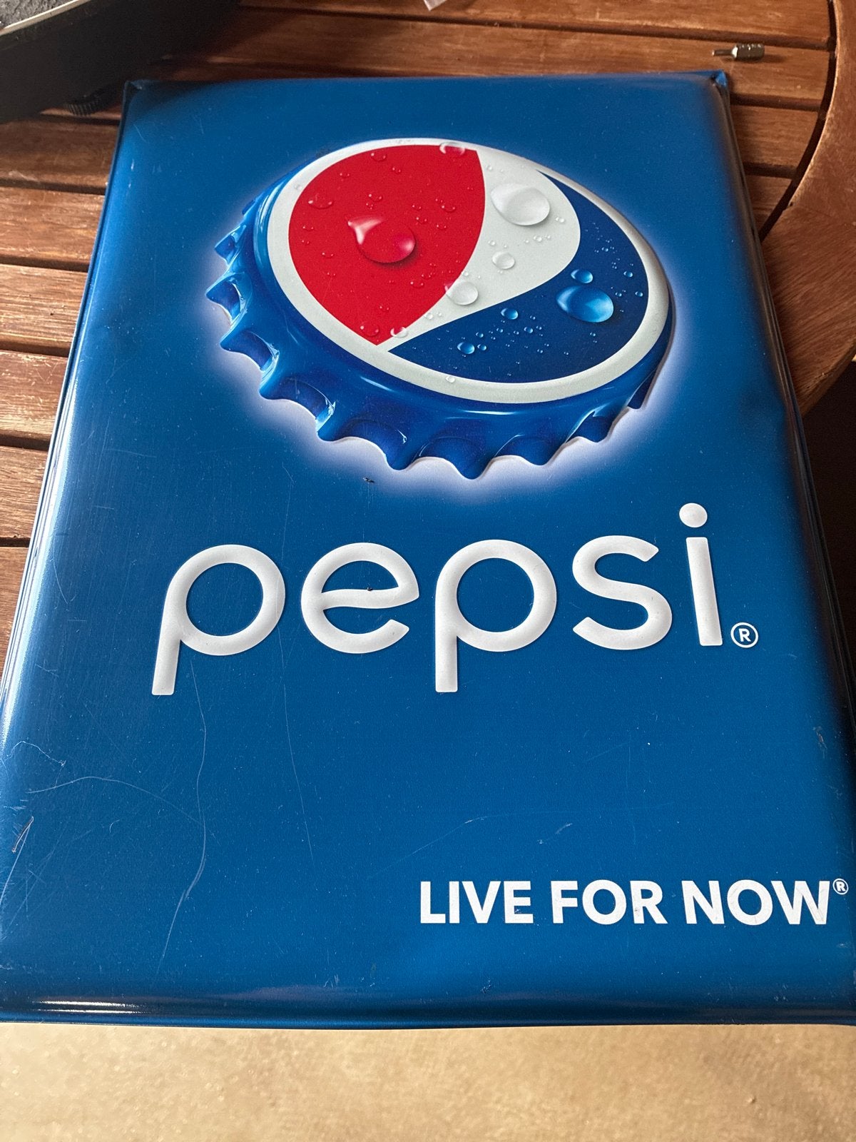 Vintage Pepsi Reclamebord - Live for Now, Ophalen of Verzenden, Gebruikt, Reclamebord