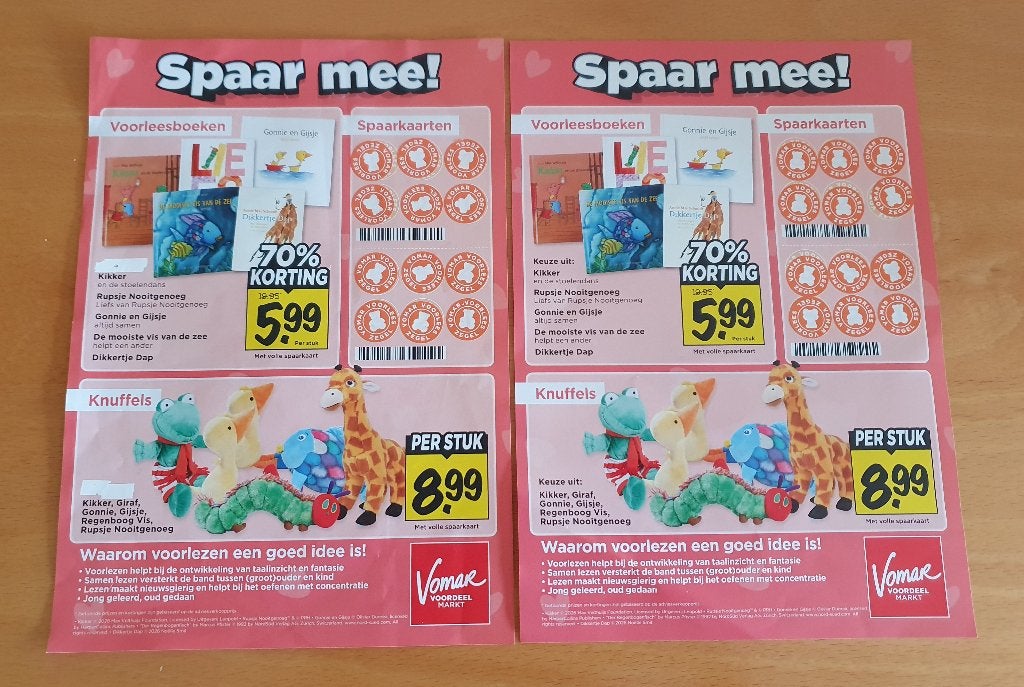 Spaarkaart Vomar voor knuffels en voorleesboeken, Hobby en Vrije tijd, Ophalen of Verzenden, Winkel, Super of Benzinepomp, Volle spaarkaart