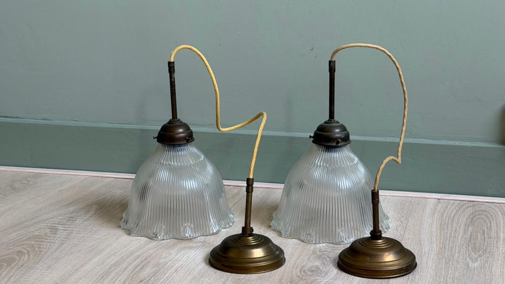 Vintage lamp hanglamp pendellamp Holophane art deco, Ophalen of Verzenden