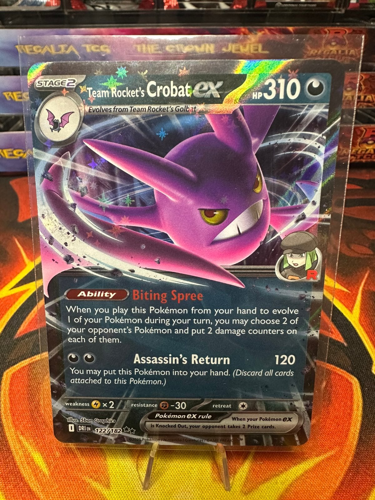 Team Rocket's Crobat ex (DRI 122) Destined Rivals, Ophalen of Verzenden, Zo goed als nieuw, Losse kaart, Foil