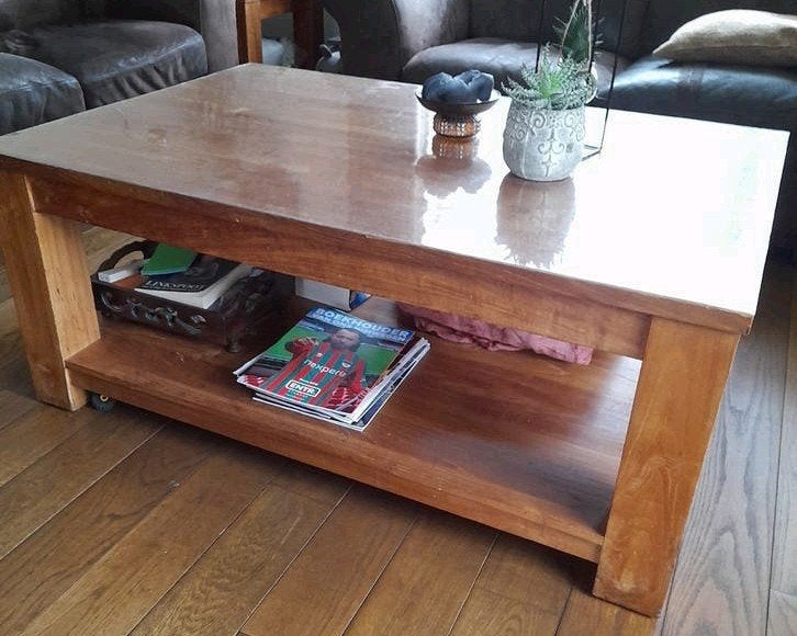 Houten salontafel met opbergruimte, Ophalen, Gebruikt, 100 tot 150 cm, 50 tot 75 cm