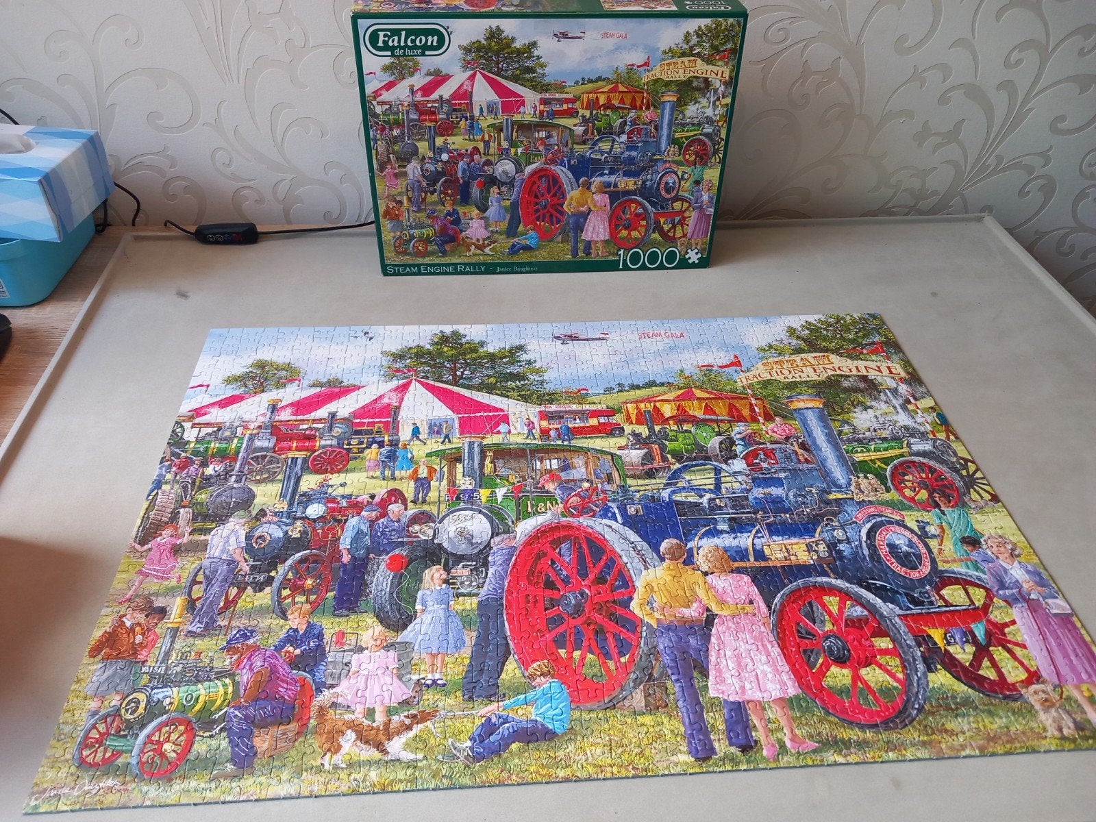 Falcon de Luxe Puzzel: Steam Engine Rally (1000 stukjes), Ophalen of Verzenden, 500 t/m 1500 stukjes, Zo goed als nieuw, Legpuzzel