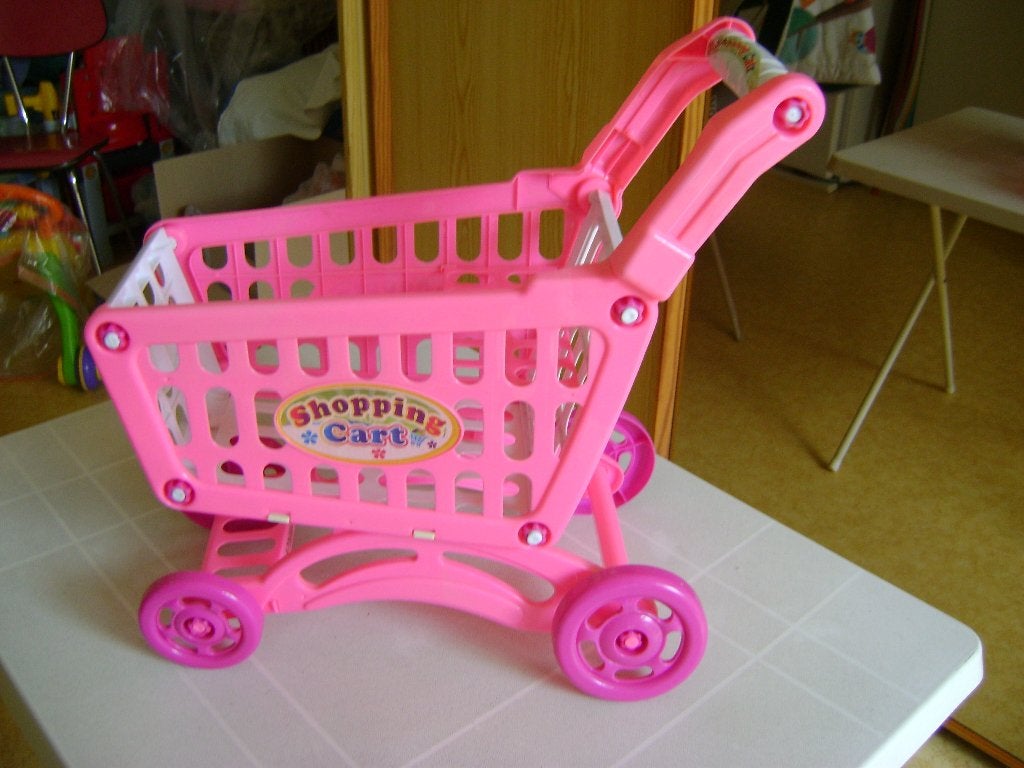 roze winkel wagentje met poppenzitje duwhoogte 43cm x42lx20b, Ophalen of Verzenden, Zo goed als nieuw, Overige typen