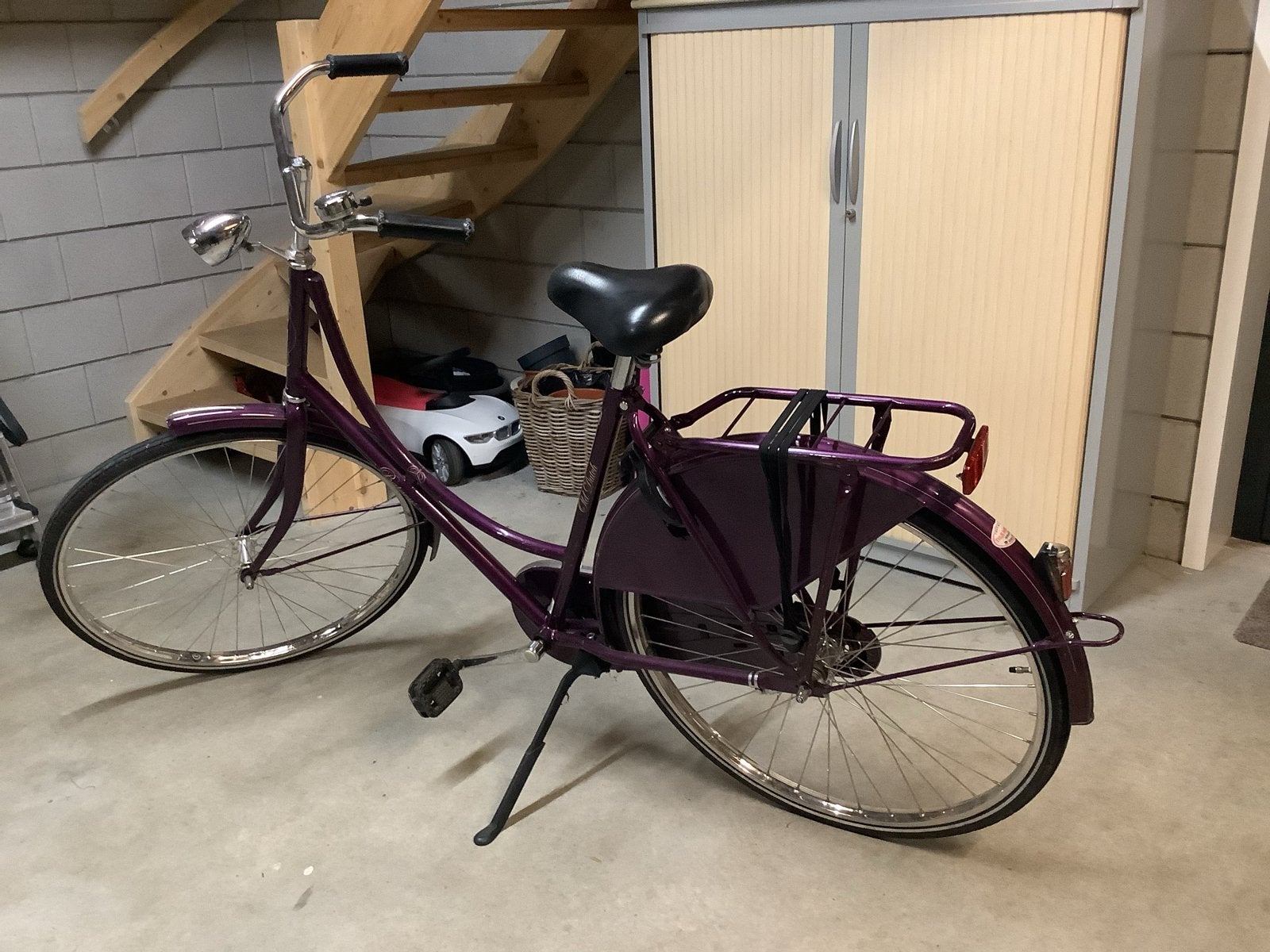 Paarse damesfiets met lage instap, Terugtraprem, Ophalen, Overige merken, 53 tot 56 cm