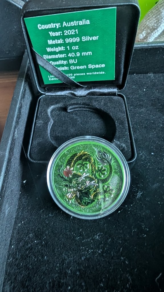 2021 Australië 1oz Zilveren Munt - Green Space Dragon, Ophalen, Losse munt, Zilver