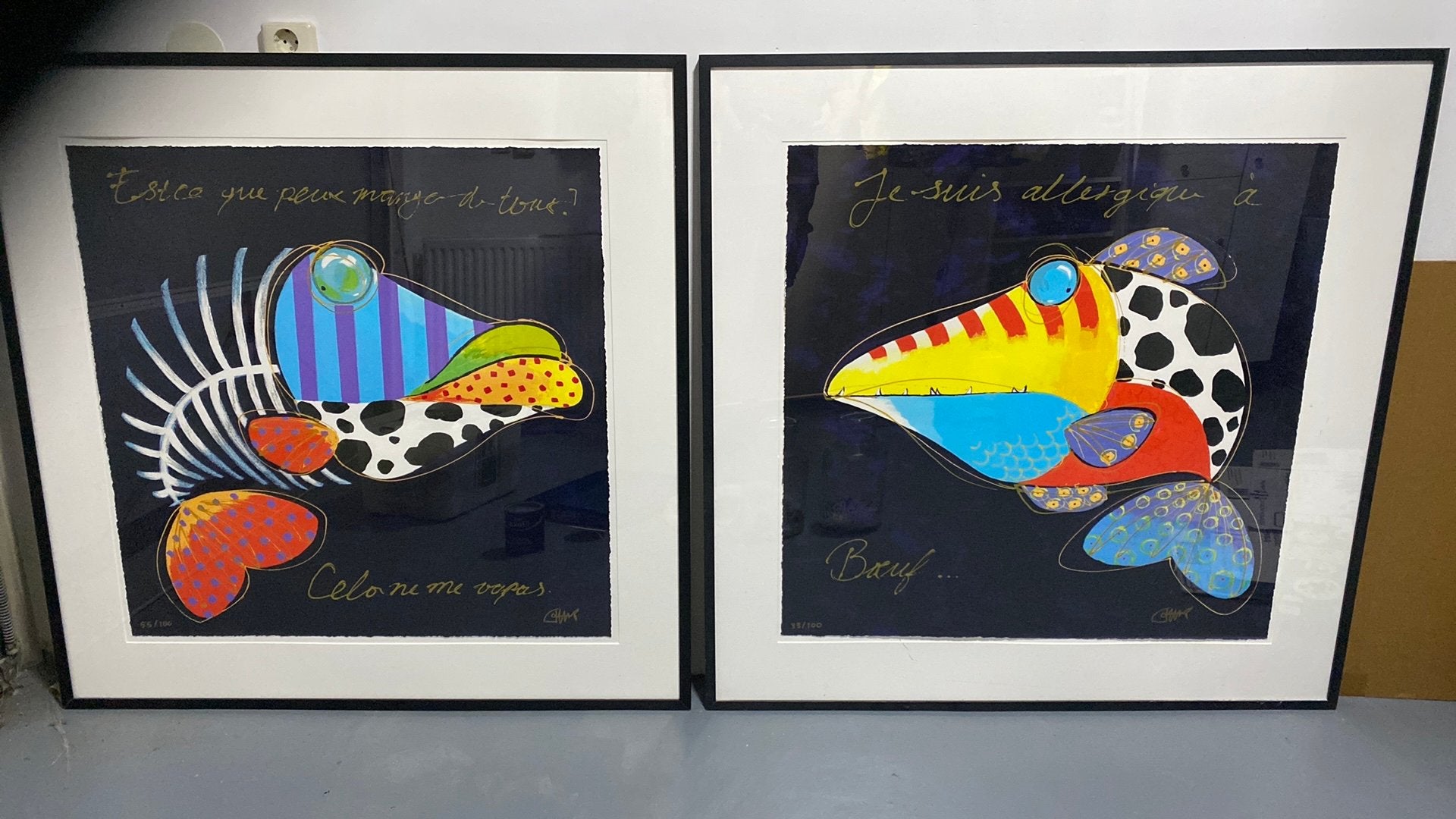 Twee zeefdrukken met prachtige kleuren, Joyce van Oorschot, Gesigneerd, Ophalen, Dieren en Natuur, Lithografie