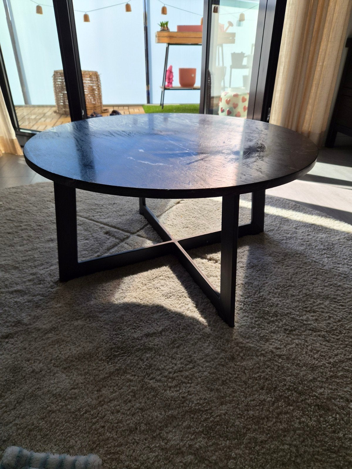 ByBoo salontafel marmerlook rond zwart, Ophalen, Rond, 50 tot 100 cm, 50 tot 100 cm