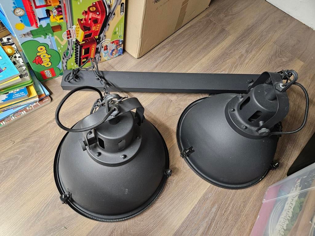 Dubbele Zwarte Industriële Hanglampen - Set van 2, Ophalen of Verzenden