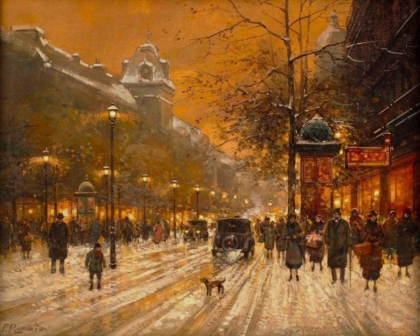 =Paul Renard  1941-1997=   Parijs ''boulevard Montmartre'', Paneel, Realistisch, Ophalen of Verzenden, Bijzondere lijst