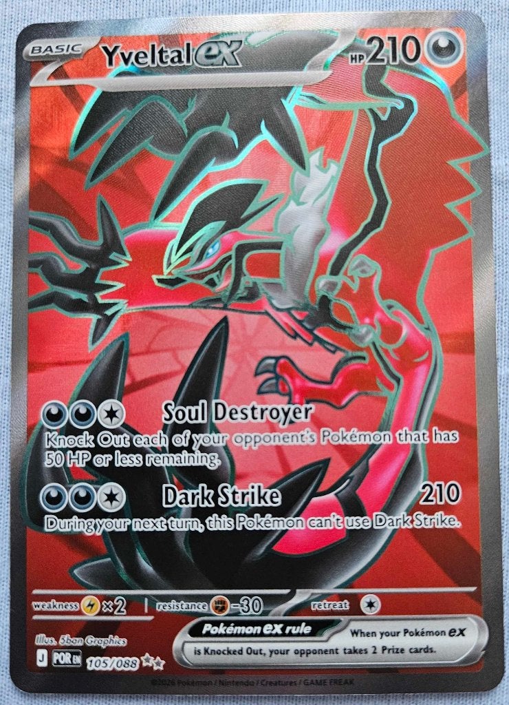 Pokemon Yveltal ex (POR 105), Ophalen, Zo goed als nieuw, Losse kaart, Foil
